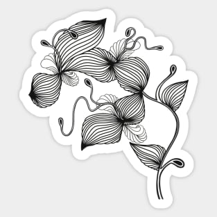 Leafy Summer Sprout, Black and White Digital Line Drawing Sticker